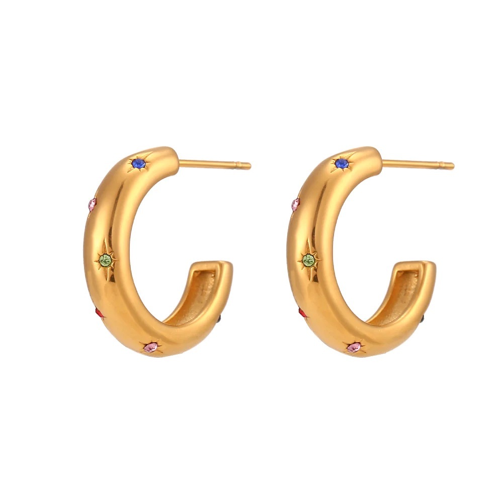 18K Gold Hoop Earrings*Celestial Star Moon Earrings*Waterproof and Sweatproof